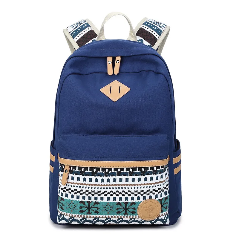 Высококачественный этнический рюкзак для школьников-подростков, винтажная стильная школьная сумка, женский рюкзак фиолетового цвета - Цвет: blue