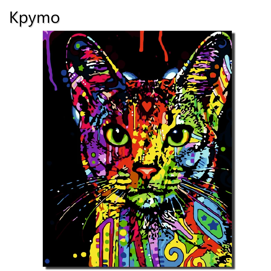 

Kpymo Cat Acrylic Painting By Numbers HandPainted Canvas Modern Wall Picture For Living Room Home Decor Wall Art Colorful Kits