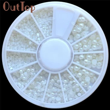 

1 set White Pearl Nail Art Stone Various size Wheel Rhinestones Beads Nail Decoration feb15