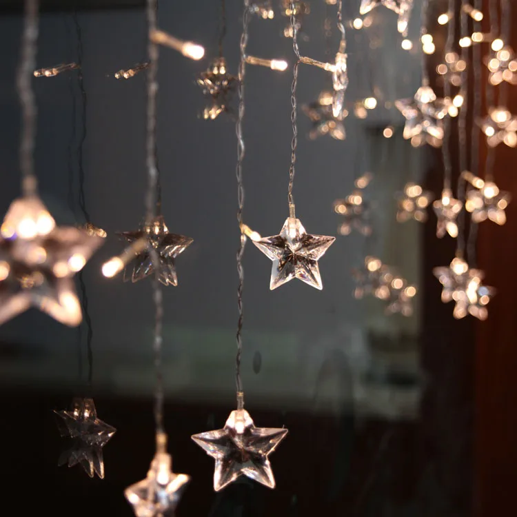 Por Outdoor Christmas Star Lights 2 1m 104pcs Led Curtain Star String Lights Christmas New Year Party Wedding Indoor Outdoor
