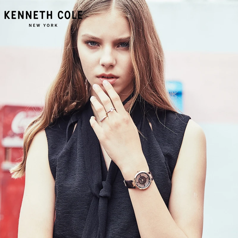 Kenneth Cole, женские часы, кофе, кожаный ремешок, кварцевые, прозрачные, коричневые, простые, легкие, женские, люксовый бренд, часы KC15004011