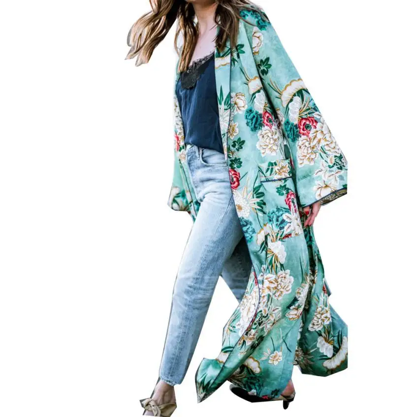 Download FEITONG Women's Bohemia Floral Tassel Long Kimono ...