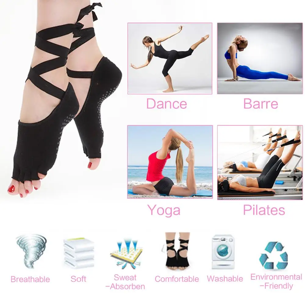 Elegant Yoga Dancing Socks For Women Pilates Gym Fitness Sports  Non-slip Bands Design (one pair) (3)