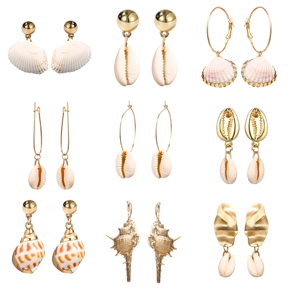 

Summer Fashion Cowrie Sea Shell Earrings For Women Gold Color 2019 New Statement Conch Shell Drop Earrings Jewelry