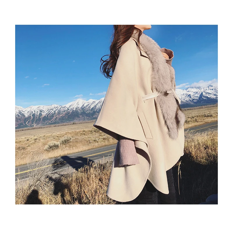 Rf0211 осенне-зимний плащ с воротником из лисьего меха, ручная работа, двойное шерстяное пальто, кашемировый плащ высокого качества