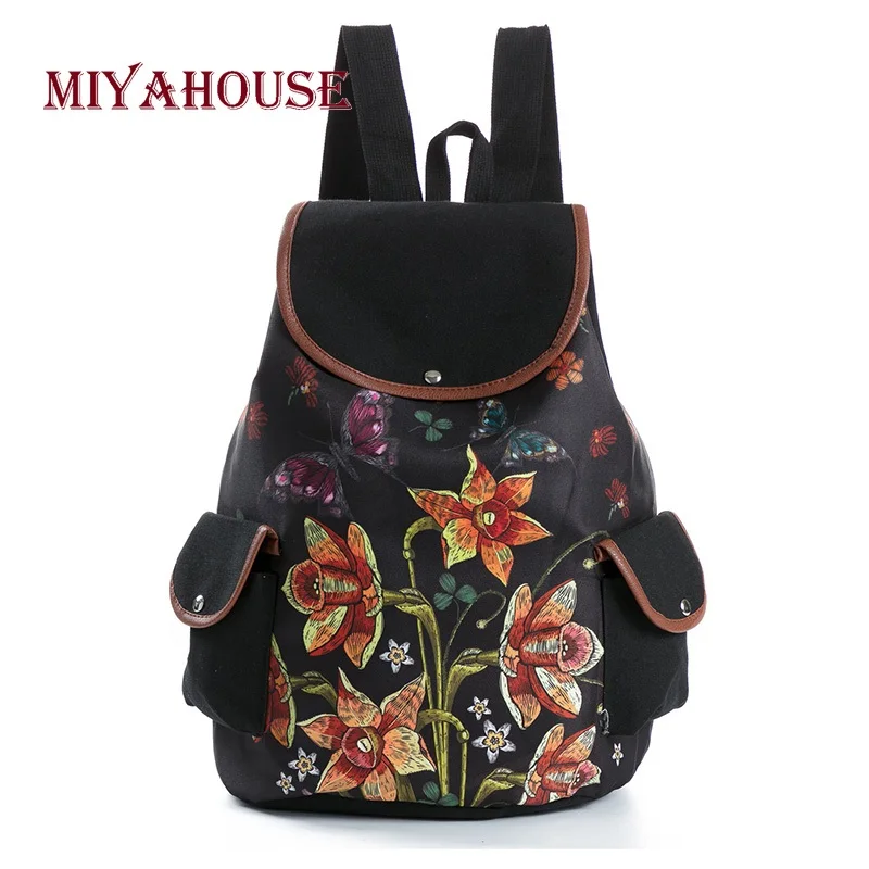 Miyahouse винтажные рюкзаки с цветочным принтом женские холщовые на шнурке дорожные
