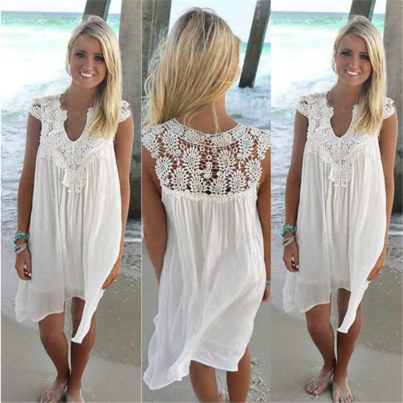 

2019 Summer Women Dress Sleeveless Womens Loose Beach Lace Dress High Quality Dresses 8 color plus size casual mini Vestidos