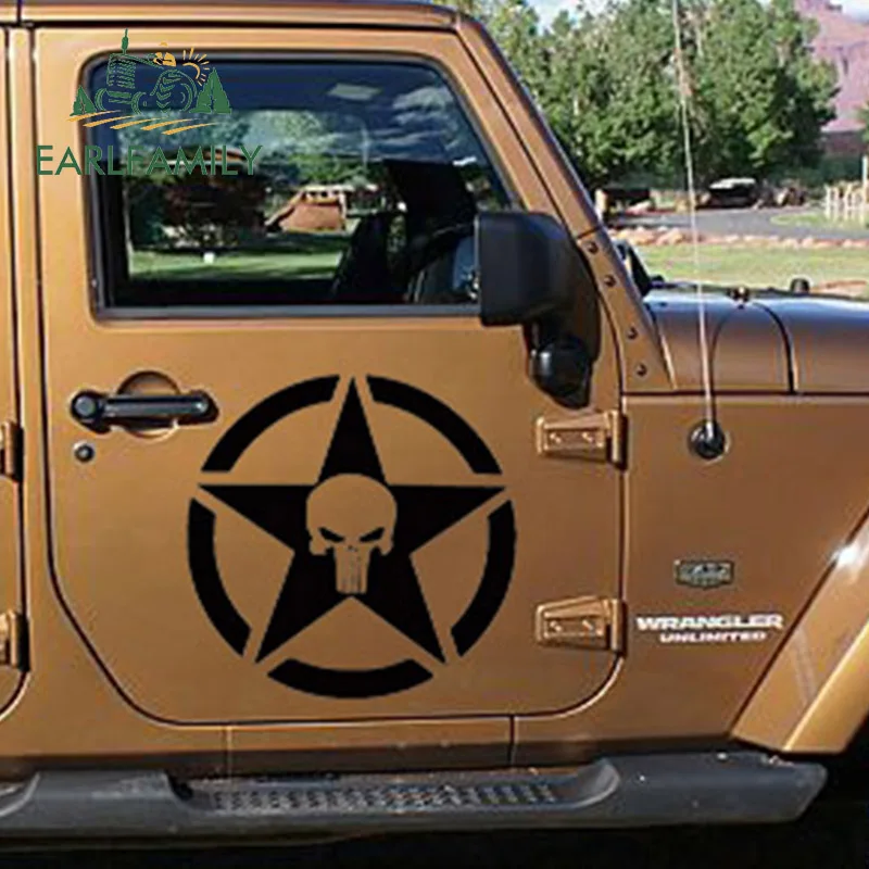 

EARLFAMILY 50cm x 50cm 2x Punisher Military Army Star Car Sticker for Cars Side Truck Window Auto SUV Door Kayak Vinyl Decal