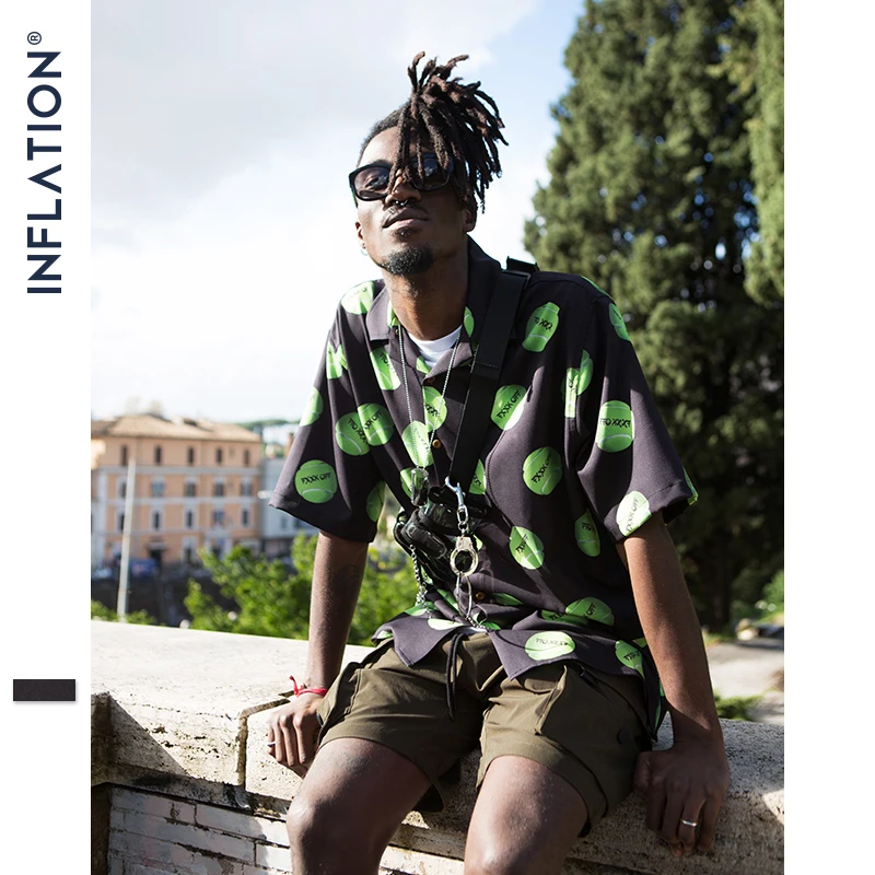 INFLATION 2019 SS Collection Men Loose Hip Hop Shirt Harajuku Japanese Streetwear Shirt High Street Printed Casual Shirt 9225S