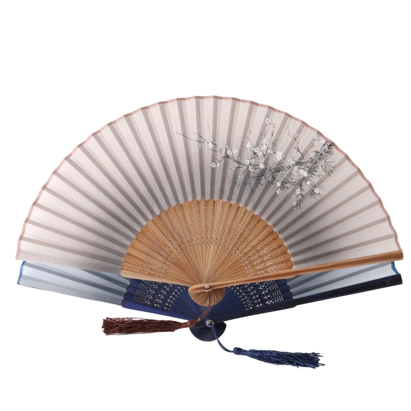 

New Lace Bamboo Handheld Folding Fans White Plum Flower Pattern Fans For Girls Women