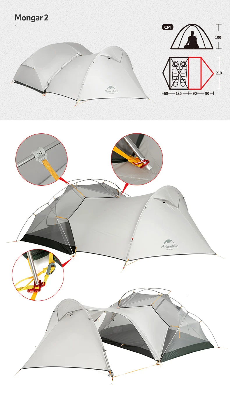 Naturehike 3 сезона Mongar на открытом воздухе палатка 20D нейлон ткань кремния двойной слой водонепроницаемый палатка для 2 человек NH17T007-M