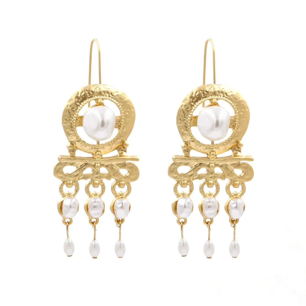 

New Gold Alloy Inlaid Pearl Earrings For Women Dangle Drop Earrings Statement Long Earrings luxury jewelry Brincos Pendientes