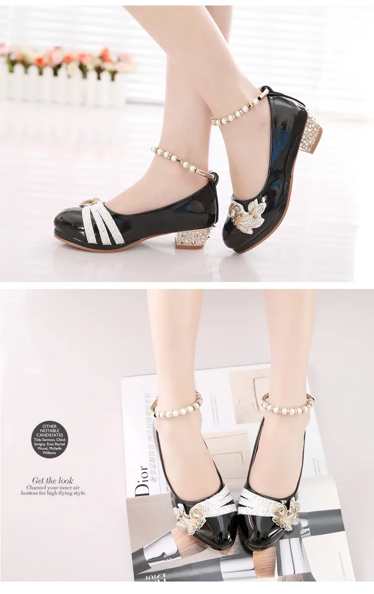 Ботинки для девочек весна принцесса черные белые вечерние Формальные жемчужины. Обувь из искусственной кожи для девочек 10 лет размер 26-37 детская обувь для девочек