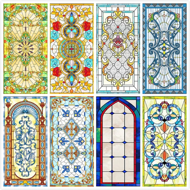 Custom Size Electrostatic Frosted Stained Glass Window Film Church Home Foil Door Stickers Pvc Self Adhesive Window Films Stained Glass Window Film Self Adhesive Window Filmglass Window Film Aliexpress
