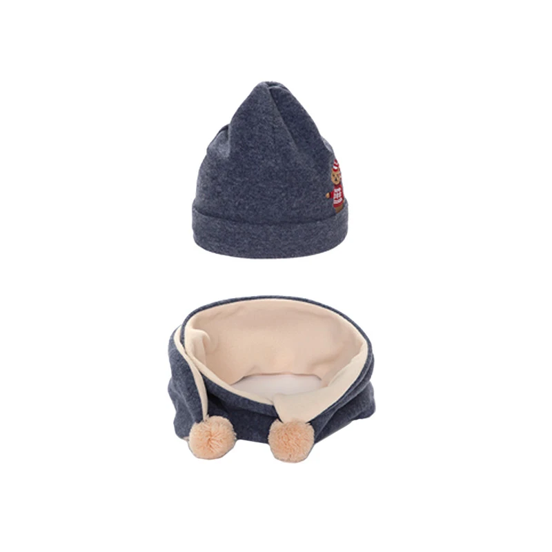 Lemonkid/комплект из 2 предметов для малышей на осень и зиму, теплая шапка с шарфом, лидер продаж для детей 1-4 лет, комплект шапок для мальчиков и девочек с рисунком медведя из мультфильма - Цвет: Тёмно-синий