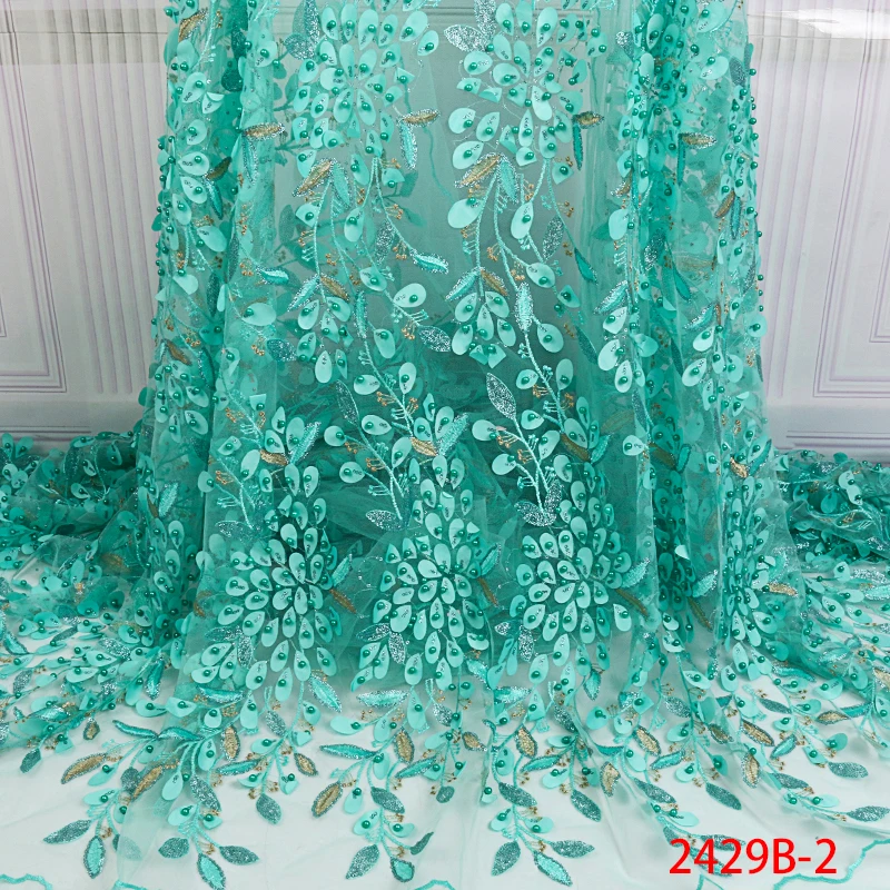 

African Lace Fabric Hot Sale Nigerian Laces Fabrics with Beads Sequins High Quality Embroidery French Tulle Laces KS2429B-2