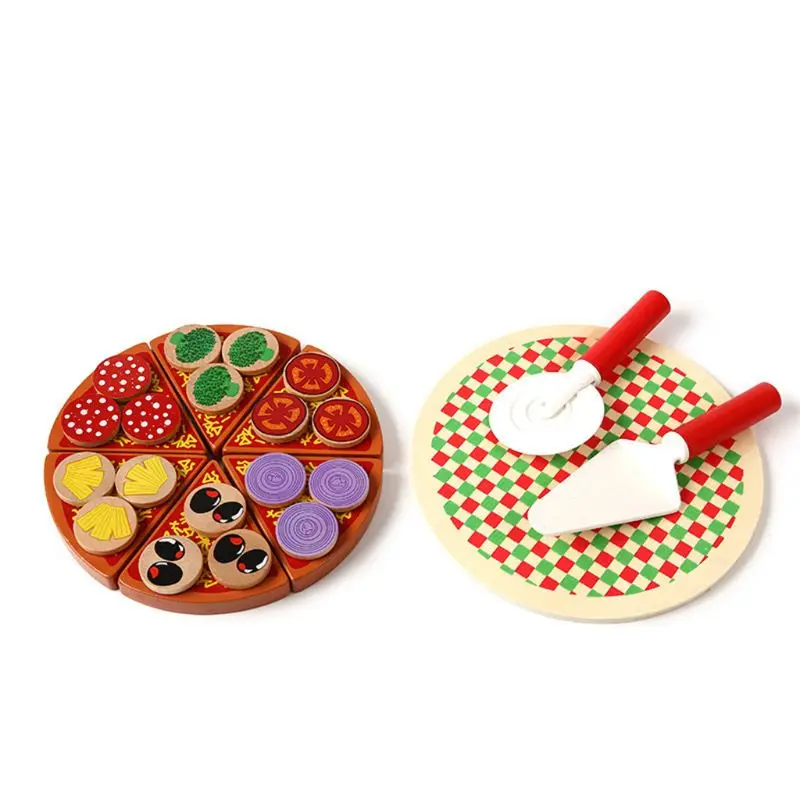 

Premium Quality Wooden Pretend Play Food Pizza Set & Sticky Tab Toppings Simulation Tableware for Kids Pretend Play Toy Kitchen