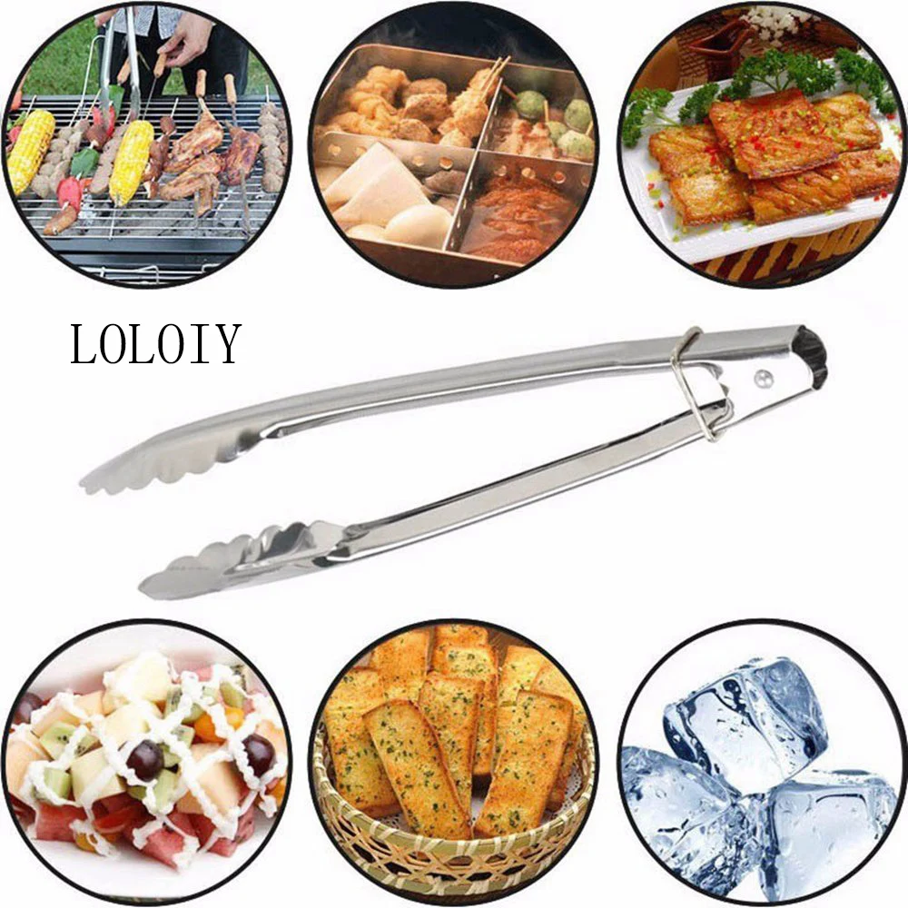 1 Piece 9 inch BBQ Tongs Kitchen Tongs Lock Design Barbecue Clip Clamp