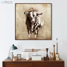 Modernos Boceto Toro Marrón De La Vendimia Retro Animales Dibujos Carteles Impresiones de la Lona Pintura Living Bed Room Inicio Wall Art Decor Regalos