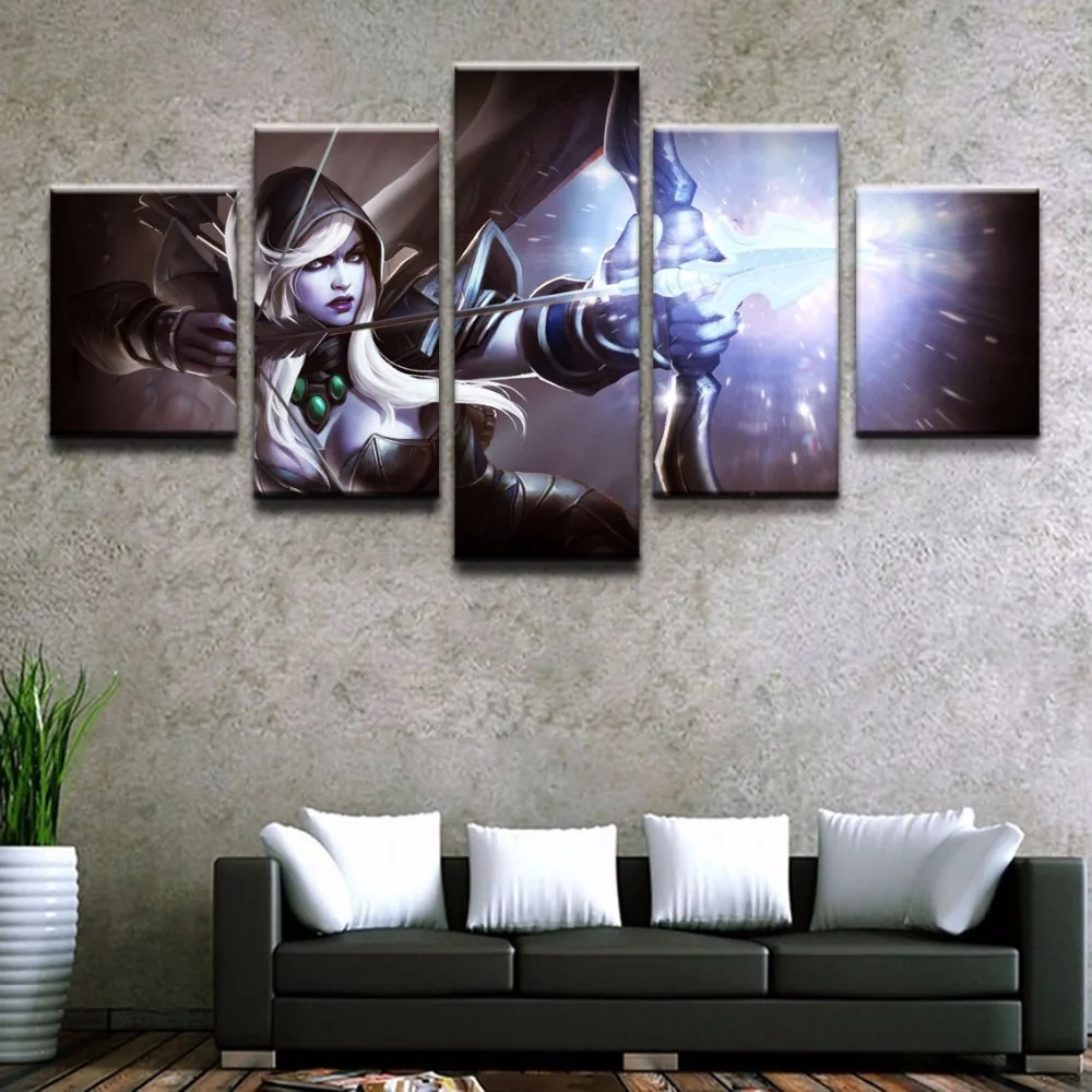 Modern Wall Art Painting 5 Panel Archer DOTA 2 Drow Ranger Game Poster Home Decor For Living Room C
