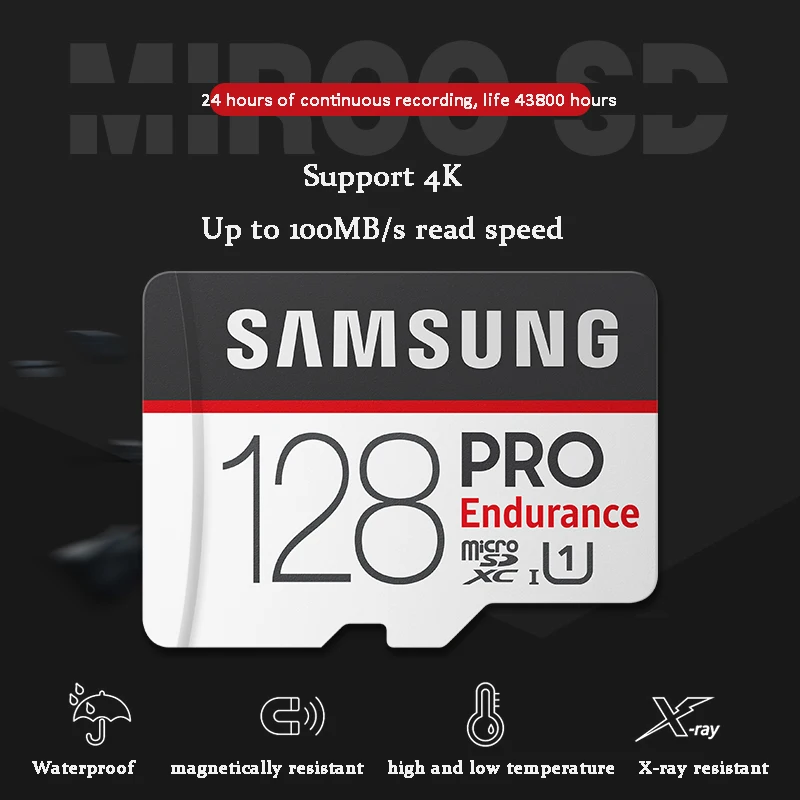 Новый SAMSUNG PRO Endurance TF карты 128 ГБ, Micro sd карта, Class10 MicroSDXC UHS-1 4K слот для карт памяти 100 МБ/с. с адаптером селфи-стик для записи