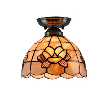 

New Tiffany Ceiling Lights Stained Shell Lampshade Flowers Bedroom Indoor Lighting E26/E27 Flush Mount Lamp Decor Fixtures CL228