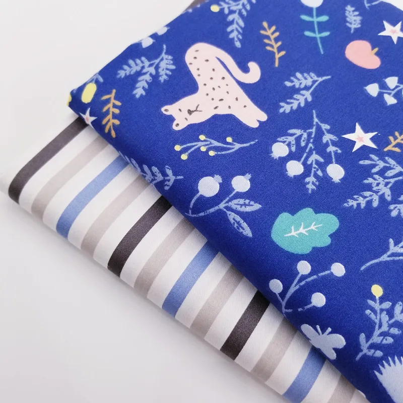 

100 Cotton Twill Animal/Stripe Printing Fabric Patchwork Textile Cotton Cloth For DIY Handmade Quilting Sewing Crafts For Child