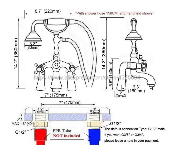 Bathtub Faucet Brass Chrome Deck Mounted Rain Shower Faucet Dual Cross Handles Bathroom Mixer Tap Set Nna122