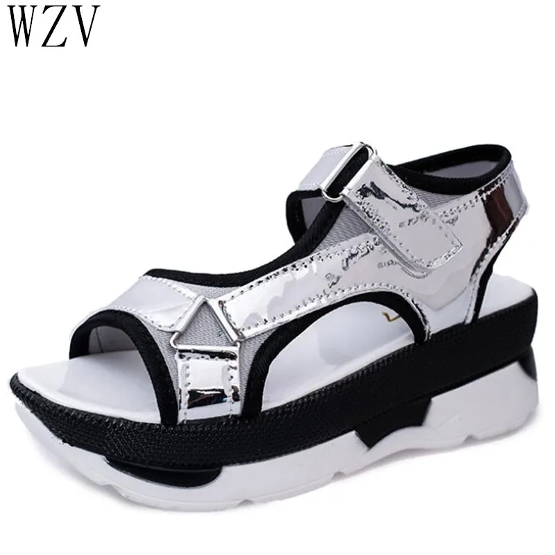 

New 2019 Summer Women Shoes Open Toe Wedge Sandals High-heeled Shoes Woman Platform Sandals Gold Silver Sandalias Mujer
