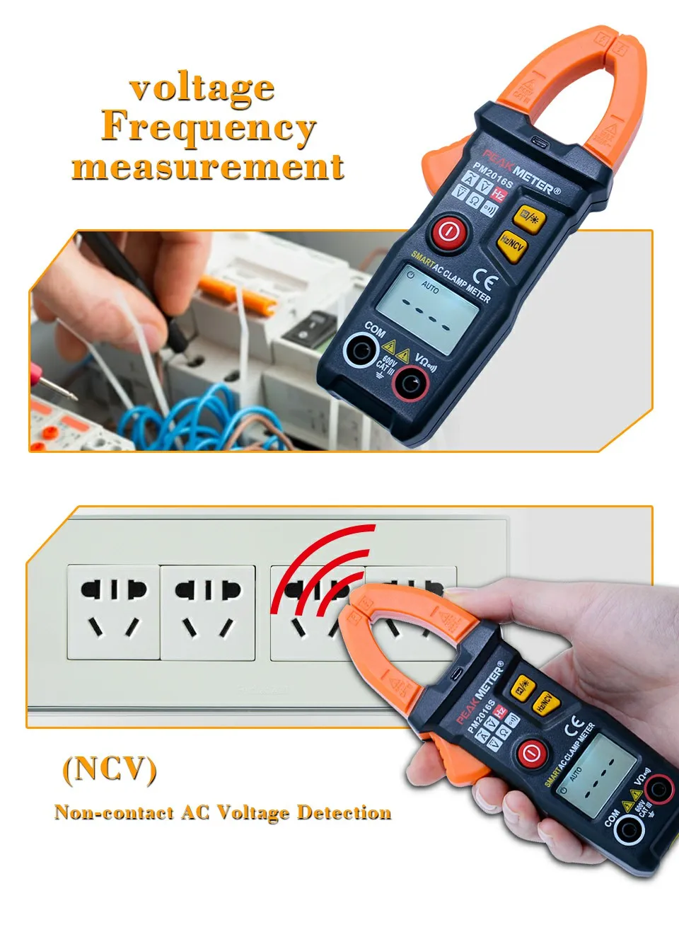 PEAKMETER PM2016S умный мини цифровой AC клещи мультиметр с сопротивлением частоты удержания данных NCV тестер