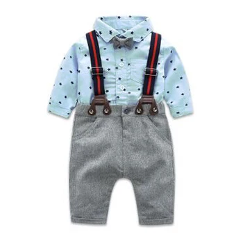 

Hot-sale Gentleman 2Pcs Autumn and Winter Bodysuit+Overalls Suits for Children Sets Baby Boys Clothes Bowtie Blouses and Overall