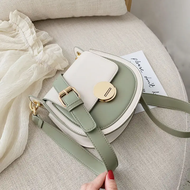 Fashion MINI Saddle Bag Women Contrast color PU Leather Good Quality Shoulder Bag Ladies Crossbody messenger Bags Shopping Bag