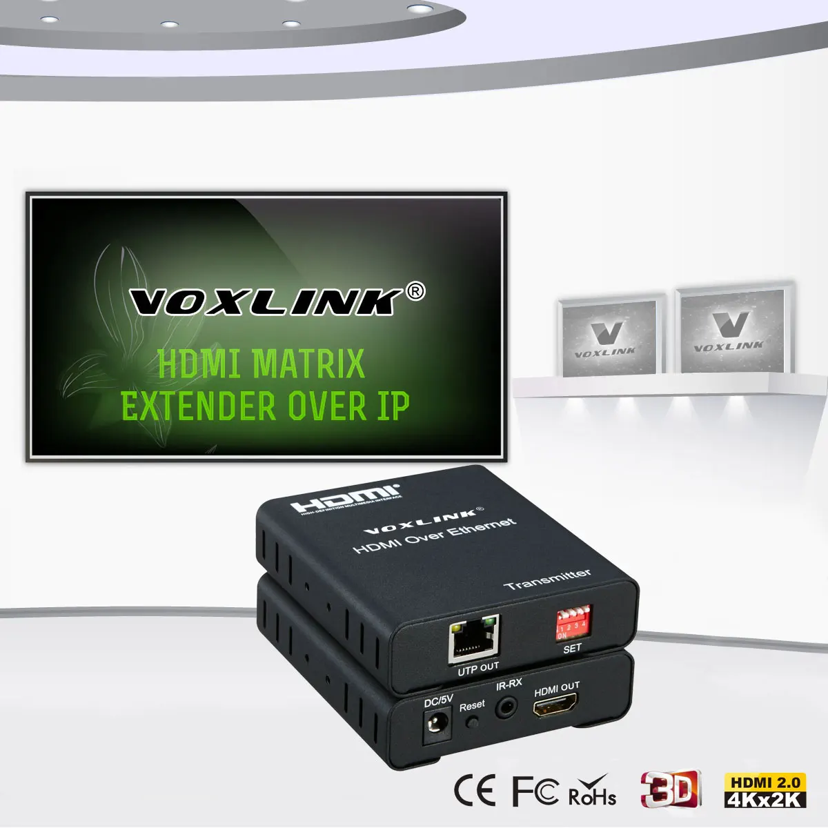 VOXLINK 120M HDMI Extender Over IP Cat 5e/6 Cables 1080P HDMI Transmitter Receiver Matrix Support IR Remote Control VOXLINK 120M HDMI Extender Over IP Cat 5e/6 Cables 1080P HDMI Transmitter Receiver Matrix Support IR Remote Control