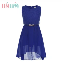 Iiniim/детское праздничное платье на день рождения Детская кружевная шифоновая блуза без рукавов для девочек, платье принцессы со скрытой спинкой, Vestido, платье с цветочным узором для девочек с поясом