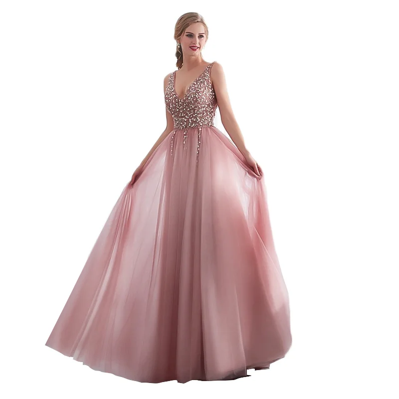 Robe Longue Femme Ete Maxi Dresses for Women Pink Sexy V-neck Maxi Dresses Woman Party Night Sleeveless Women Clothing 2019 New