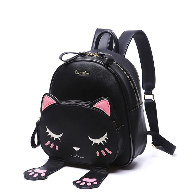 Cat Backpack Black Preppy Style School Backpacks Funny Quality Pu Leather Fashion Women Shoulder Bag Travel Back Pack Sac A Dos