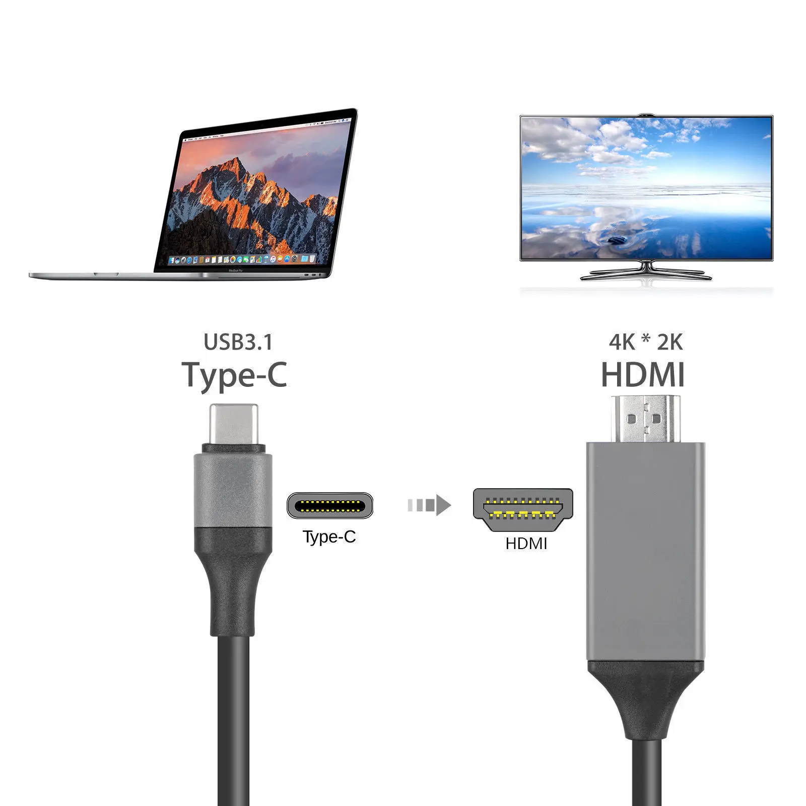 USBHDTV 4 K type-C к hdmi-кабель, адаптер кабель для Samsung Galaxy S8 Macbook