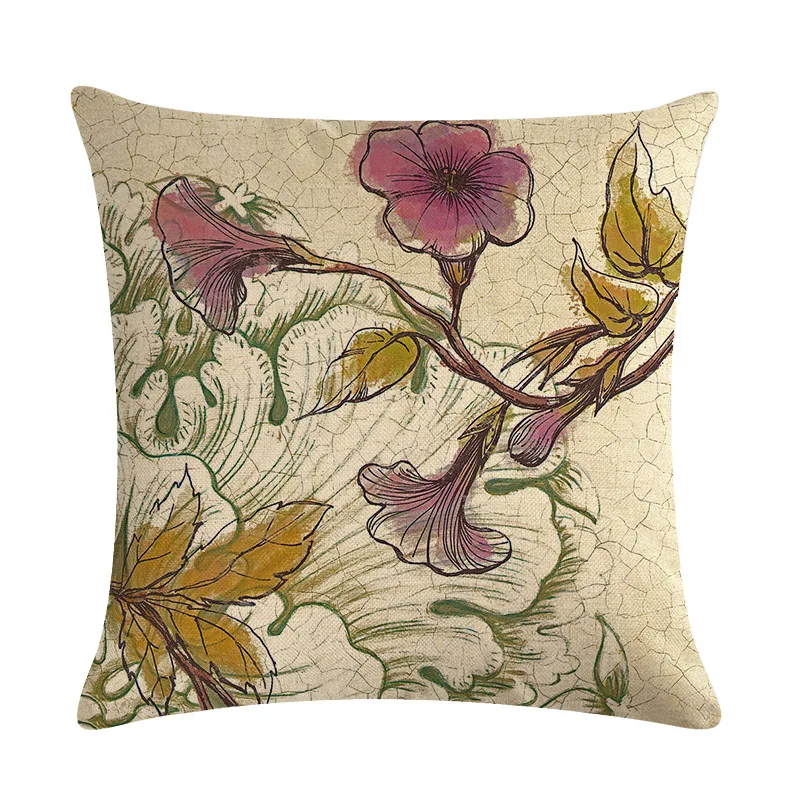 Retro Flowers Cushion Cover Ink Painting Style Bird Butterfly Print Linen Pillowcase Home Vintage Decor for Sofa Bedroom 45x45cm Retro Flowers Cushion Cover Ink Painting Style Bird Butterfly Print Linen Pillowcase Home Vintage Decor for Sofa Bedroom 45x45cm