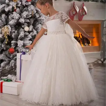 New Flower Girl Dresses Ball Gown Short Sleeves Party Pageant Communion Dress for Wedding Little Girls Kids/Children Dress new girls puffy dress with bow ball gown flower girls dresses for wedding baby girls birthday party dress pageant gown