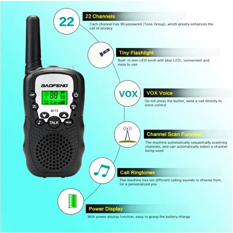 Портативная мини рация Baofeng BF T3 Talkie 8/22 каналов для детей двусторонняя радиосвязь