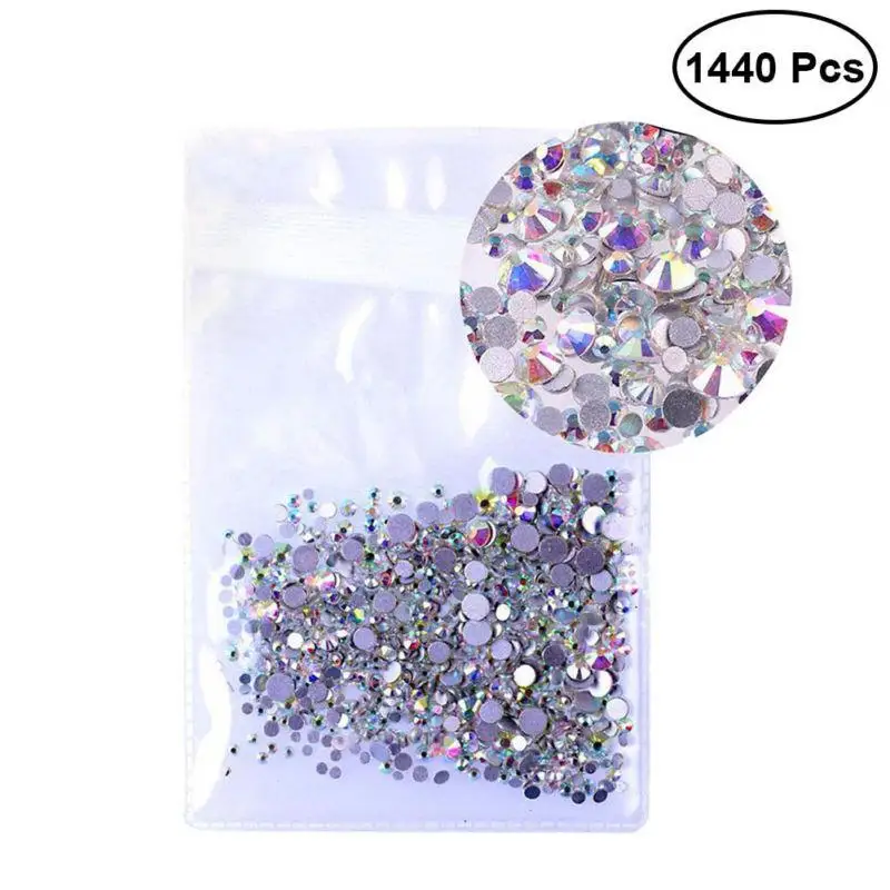 

1440pcs 1.5mm Crystal AB Round Nail Art Rhinestones Mixed Flat Backs 3D Nail Decorations SS4AB