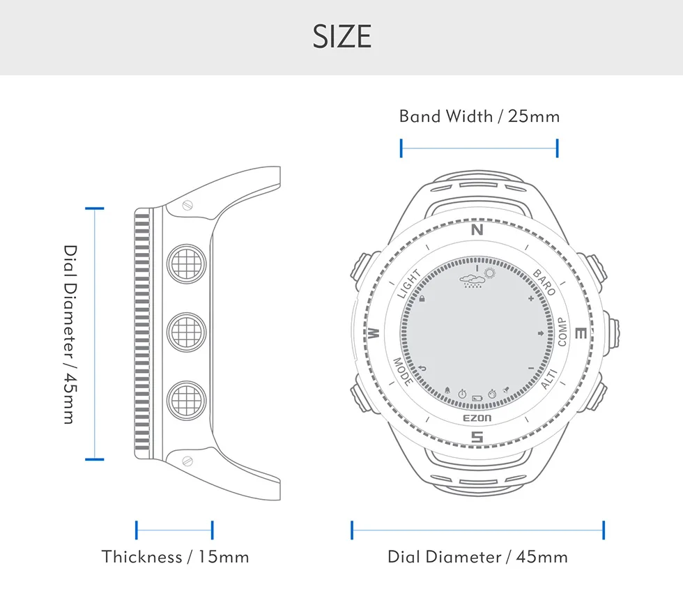 EZON альтиметр, барометр, термометр, компас, погода, для улицы, мужские цифровые часы, спортивные часы, часы для альпинизма, пешего туризма, наручные часы