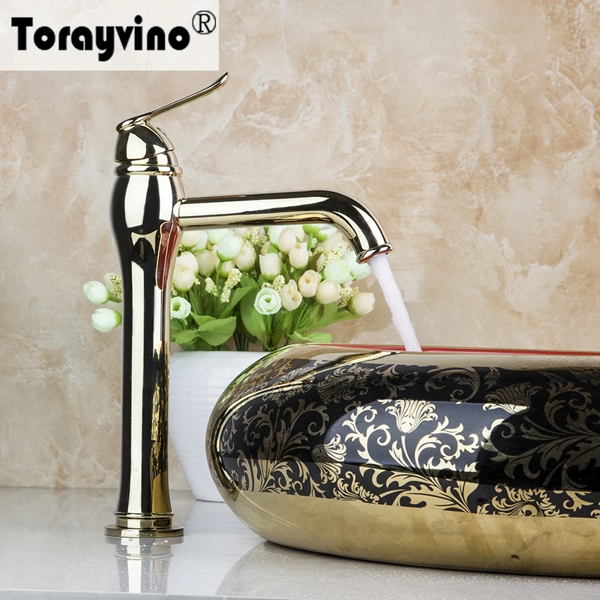 

Torayvino Grand Golden Basin Faucet Ceramic Plate Spool Single Holder Single Hole Hot Cold Water Mixer Excellent Basin Faucet