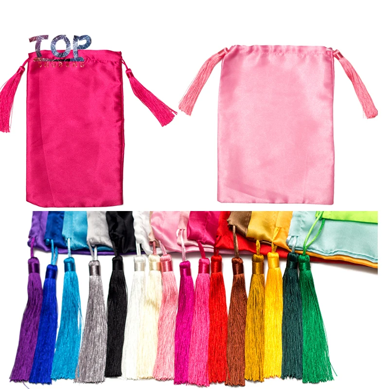 

Drop shipping! Blank Stock Satin Tassel Bags Wig Silk Wrap Bag Women Extension Packaging Bag Satin Silk Hair Bag