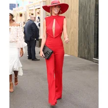 Новая мода подиум красный ключ отверстие открытая спина Женщины знаменитости вечерние оптом женский комбинезон