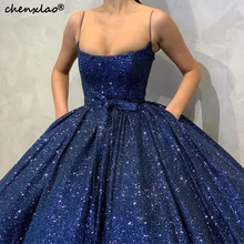 Nuevo vestido de noche azul oscuro de 2019 Vestidos largos de fiesta Vestidos de fiesta formales de lentejuelas hasta el suelo(China)