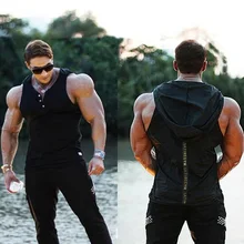Новинка, Мужская быстросохнущая майка для бодибилдинга, майка с капюшоном для тренажерного зала, жилет без рукавов с капюшоном, Повседневная модная одежда для тренировок