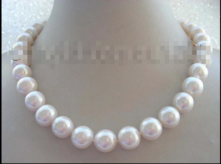 

17.5" genuine Natural 13mm White Round Pearl necklace 9k zircon #f1646!