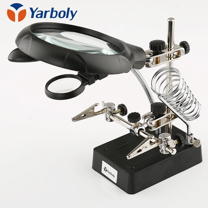 

3 In 1 Soldering Iron Stand Holder Solder Station MG16129-C Welding magnifying glass 5 LED Auxiliary Clip Magnifier Repair Tool