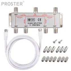 Proster 6-Way коаксиальный кабельный сплиттер двунаправленный MoCA 5-2500 МГц совместим с Virgin Media, NTL, Telewest, Eurovox, Starview